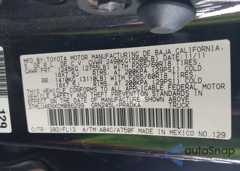 2012 Toyota Tacoma Base V6 z USA, uszkodzony, nr VIN 3TMLU4ENXCM086299